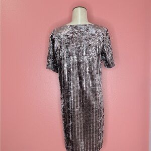 SEQUIN  & VELVET TEE SHIRT DRESS IRIDESCENT COLOR  Metallic Dress